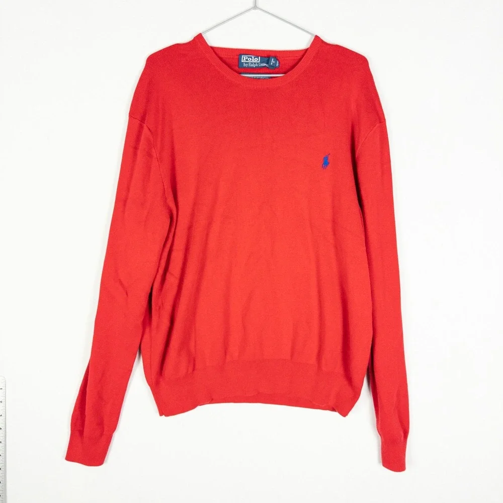 Polo Ralph Lauren Pima Cotton Crewneck Sweater Mens XL Red Embroidered Pony Prep